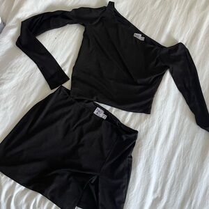 Black One-Shoulder Top and Skirt Set